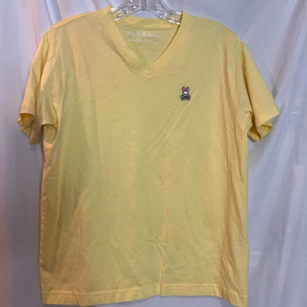 Women's yellow V-neck Psycho Bunny T shirt, Size XL (18-20)
